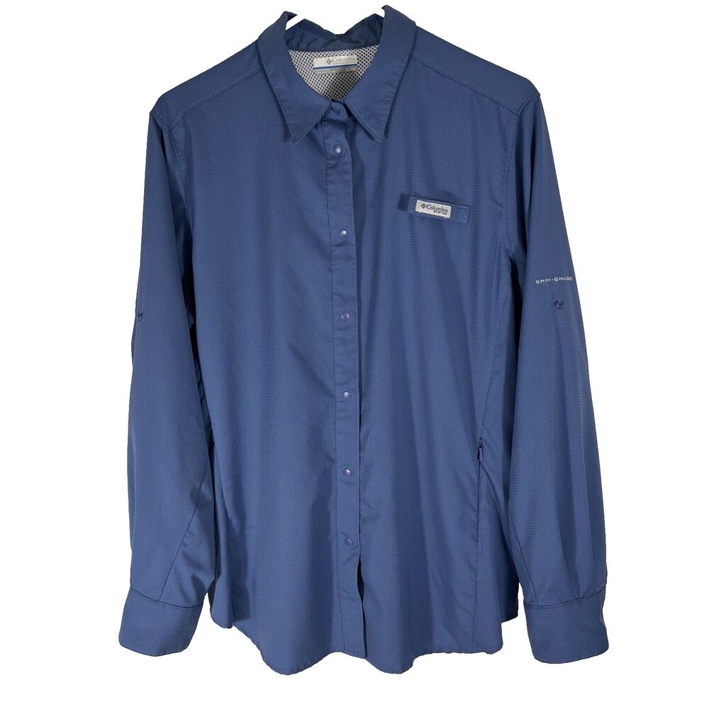 Columbia PFG Fishing Shirt Womens XL Blue Button Down Long Sleeve Omni-Shade
